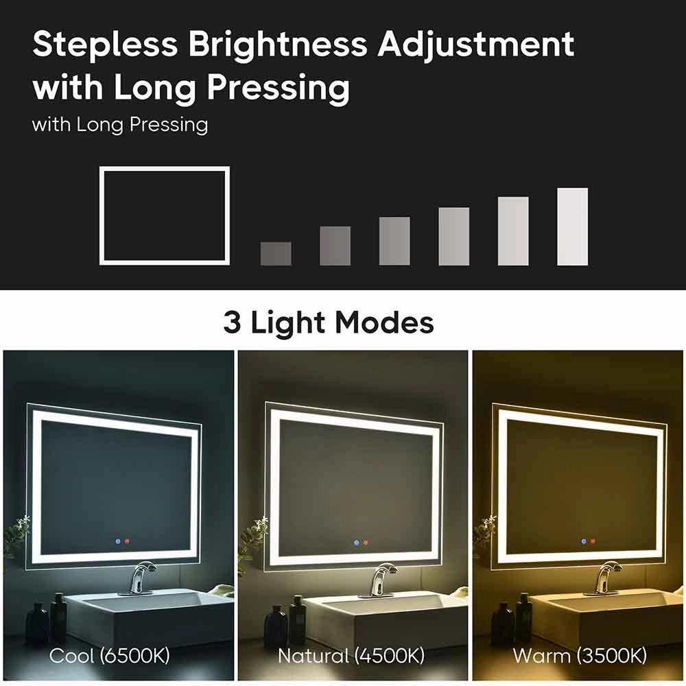 TheLAShop Frameless Bathroom Mirror with Lights Anti-Fog Touch Control