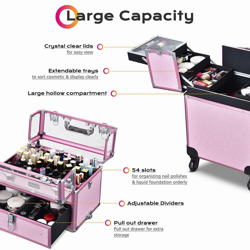 TheLAShop Rolling Makeup Case Nail Case with Drawer