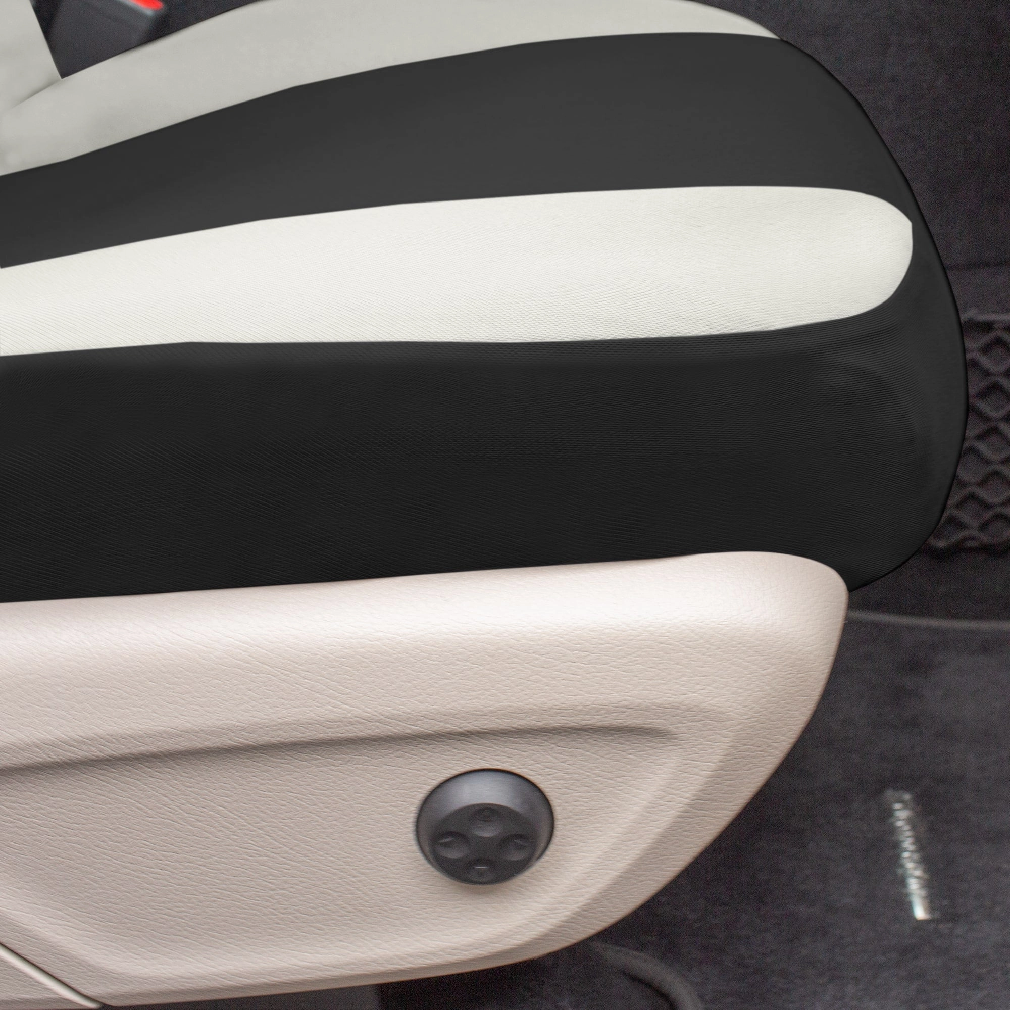 TLH Classic Flat Cloth Car Seat Covers Full Set - Beige / Black