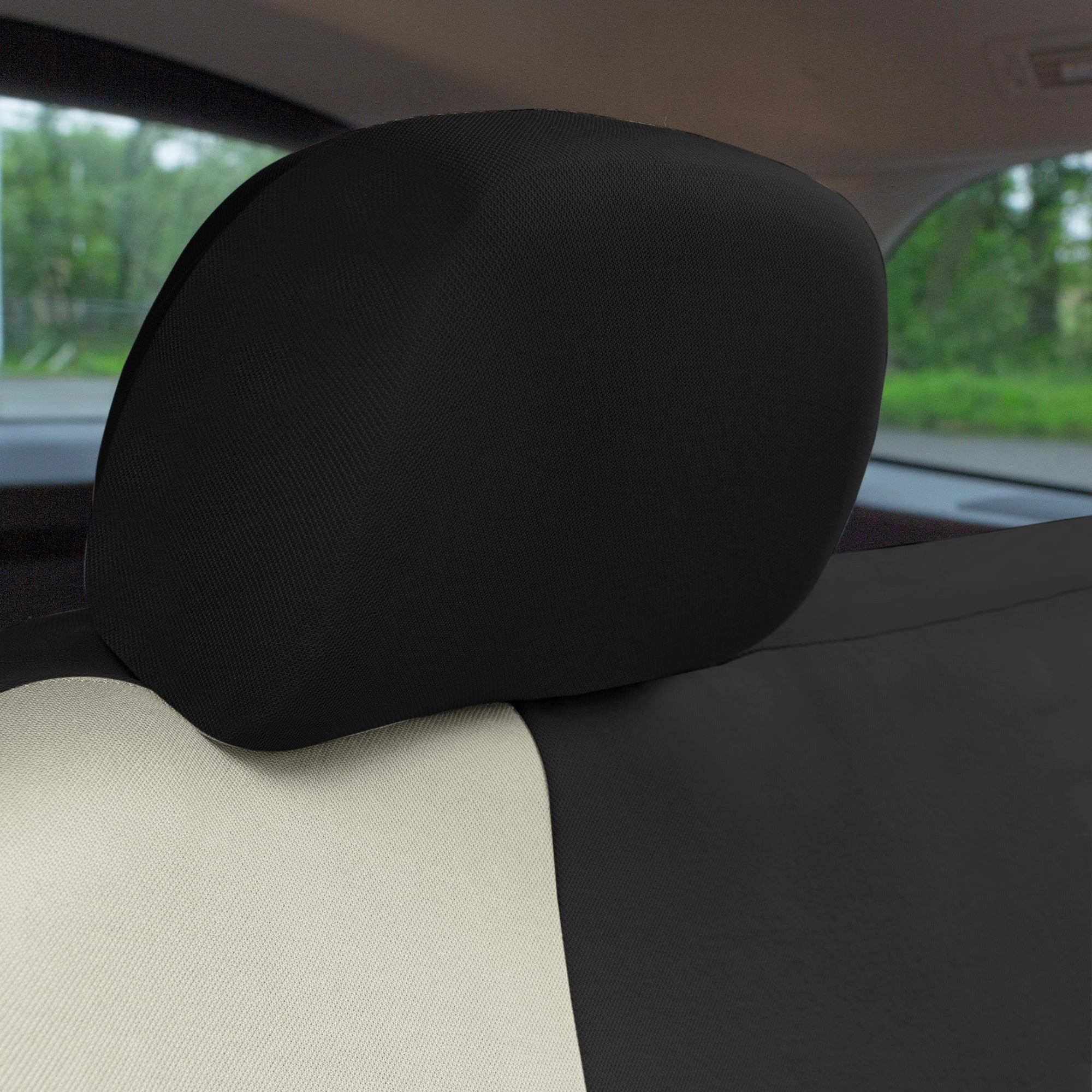 TLH Classic Flat Cloth Car Seat Covers Full Set - Beige / Black