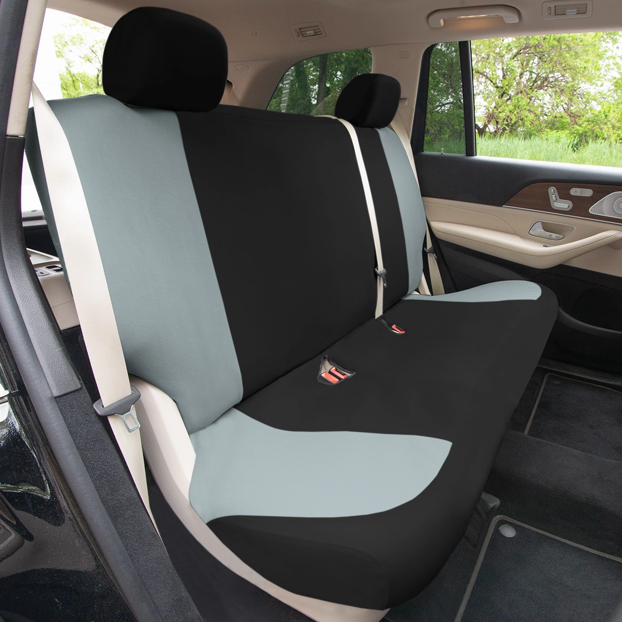 TLH Classic Flat Cloth Car Seat Covers Full Set - Gray/Black