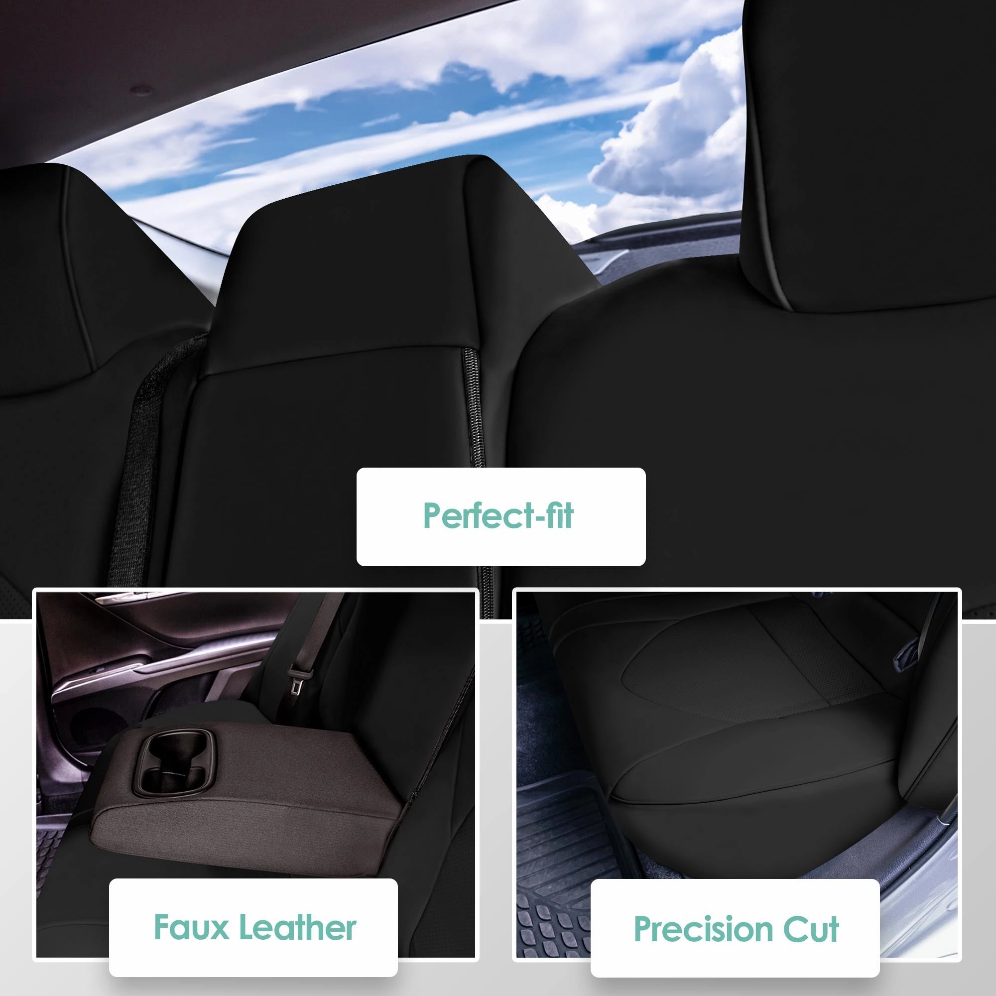 Toyota Camry 2018 - 2024 L | LE | SE | XLE | XSE - Rear Set Seat Covers - Black Faux Leather