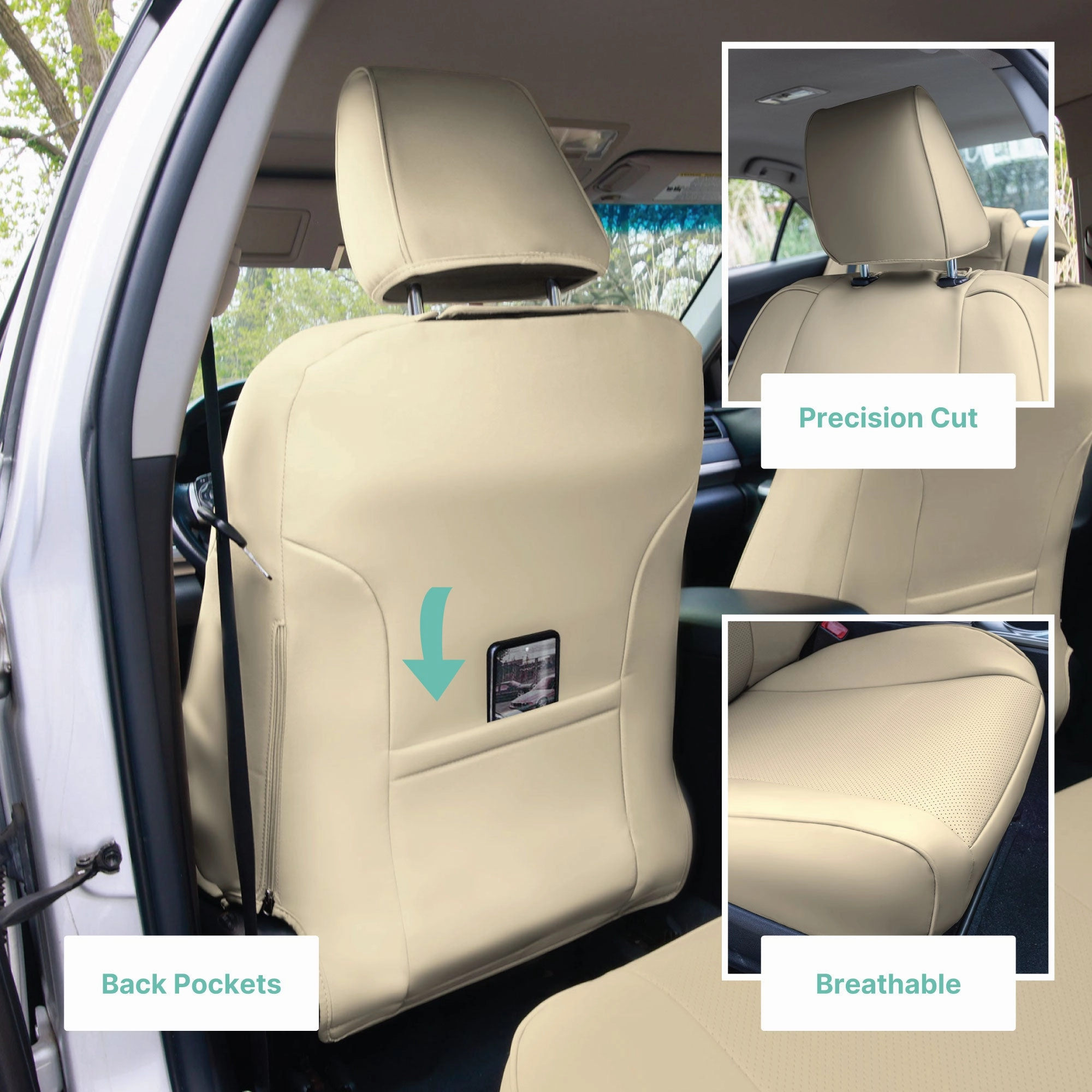 Toyota Camry LE | SE | XSE | XLE  2012-2017 - Full Set Seat Covers - Beige Faux Leather