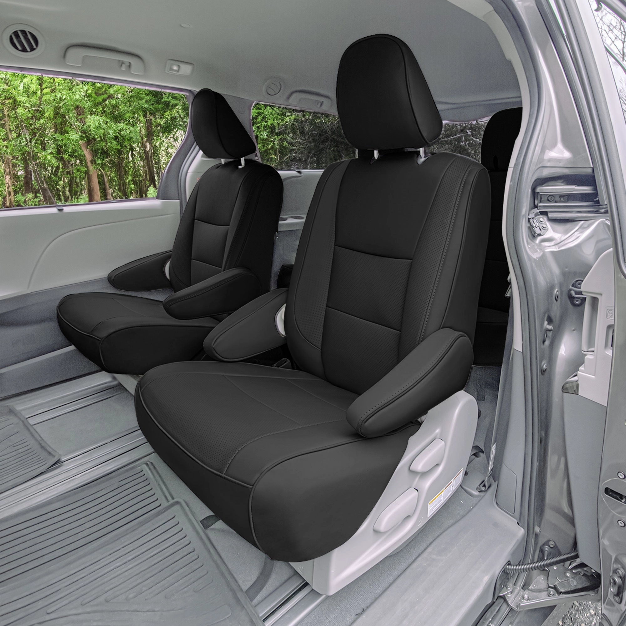 Toyota Sienna 7 Passenger 2011 - 2020 - 2nd Row Set Seat Covers - Black Faux Leather