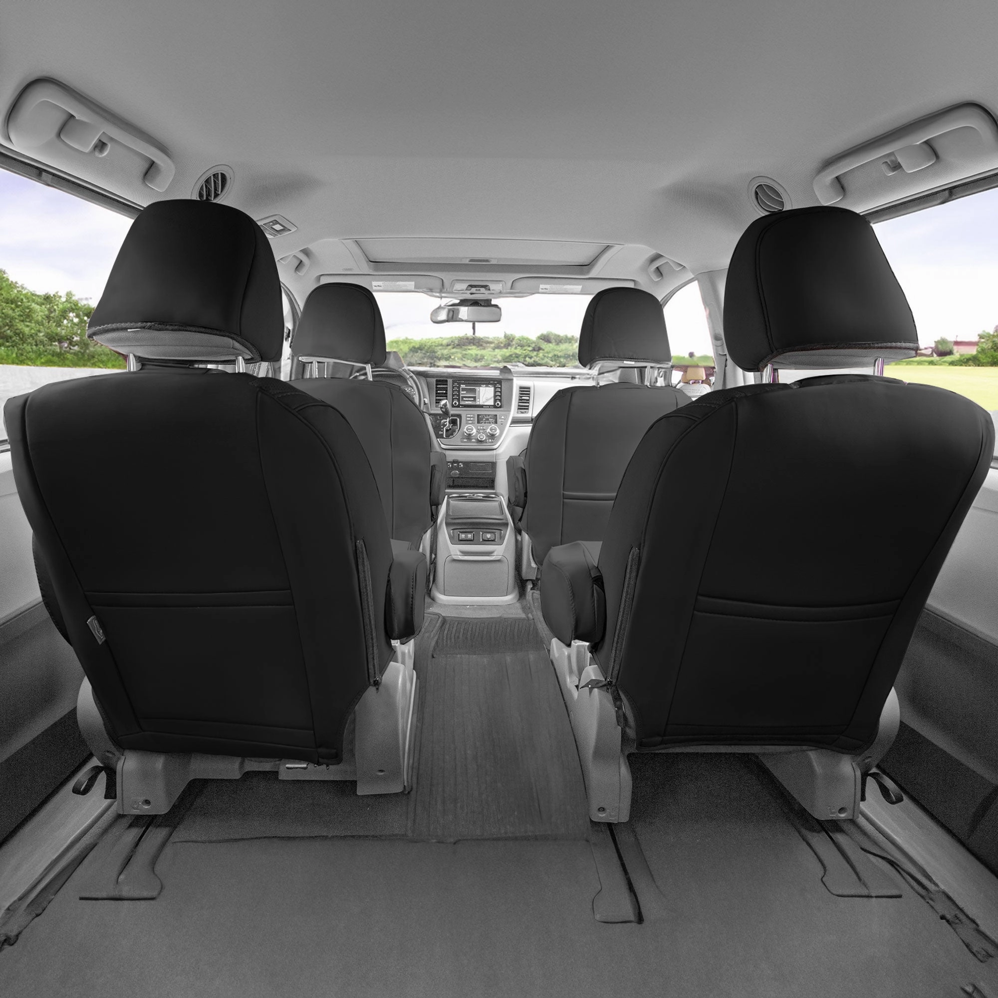 Toyota Sienna 7 Passenger 2011 - 2020 - 2nd Row Set Seat Covers - Black Faux Leather