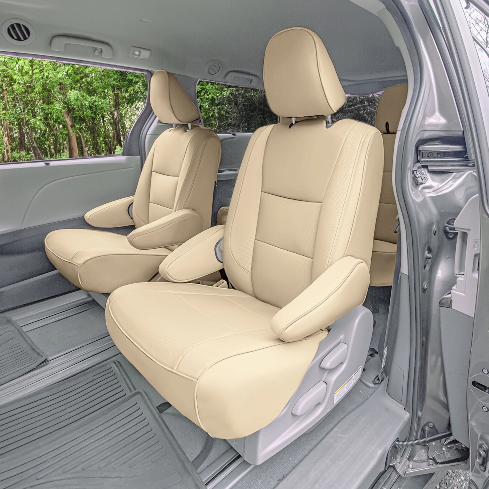 Toyota Sienna 7 Passenger 2011 - 2020 - Full Set Seat Covers - Solid Beige Faux Leather