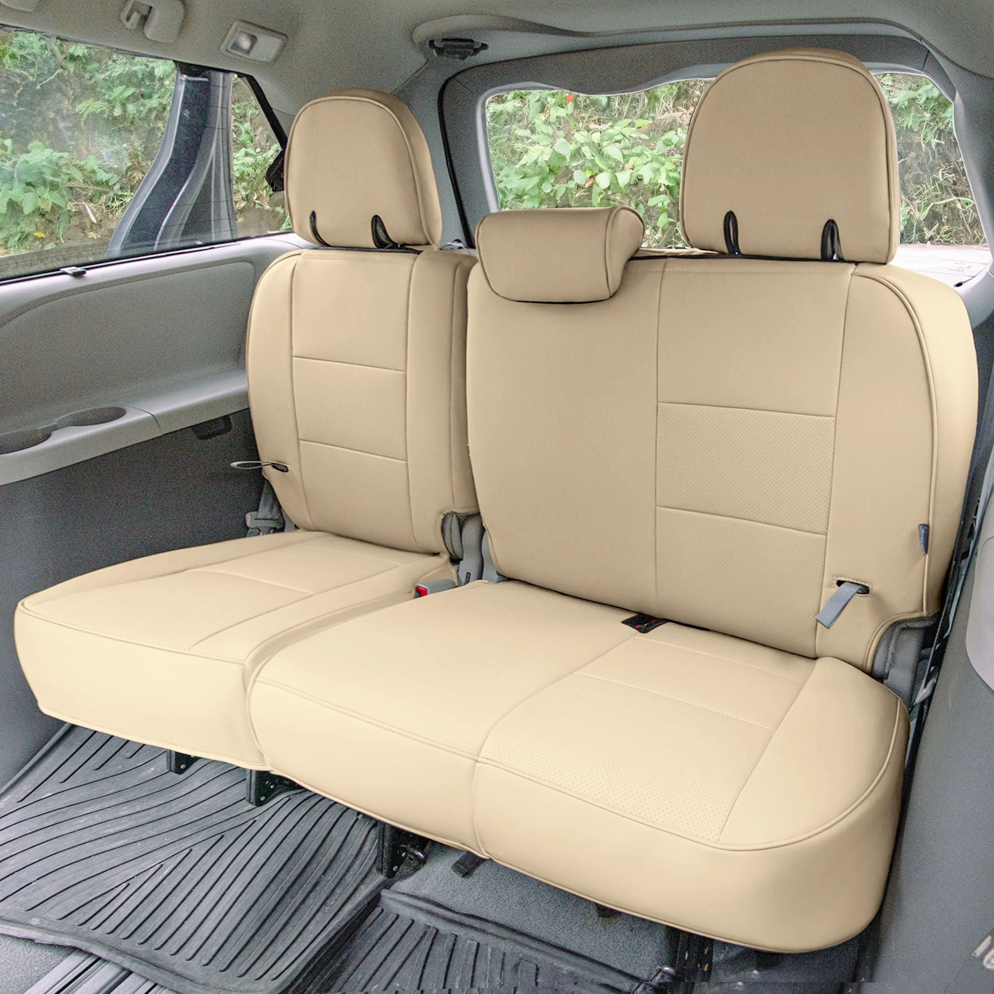 Toyota Sienna 7 Passenger 2011 - 2020 - Full Set Seat Covers - Solid Beige Faux Leather