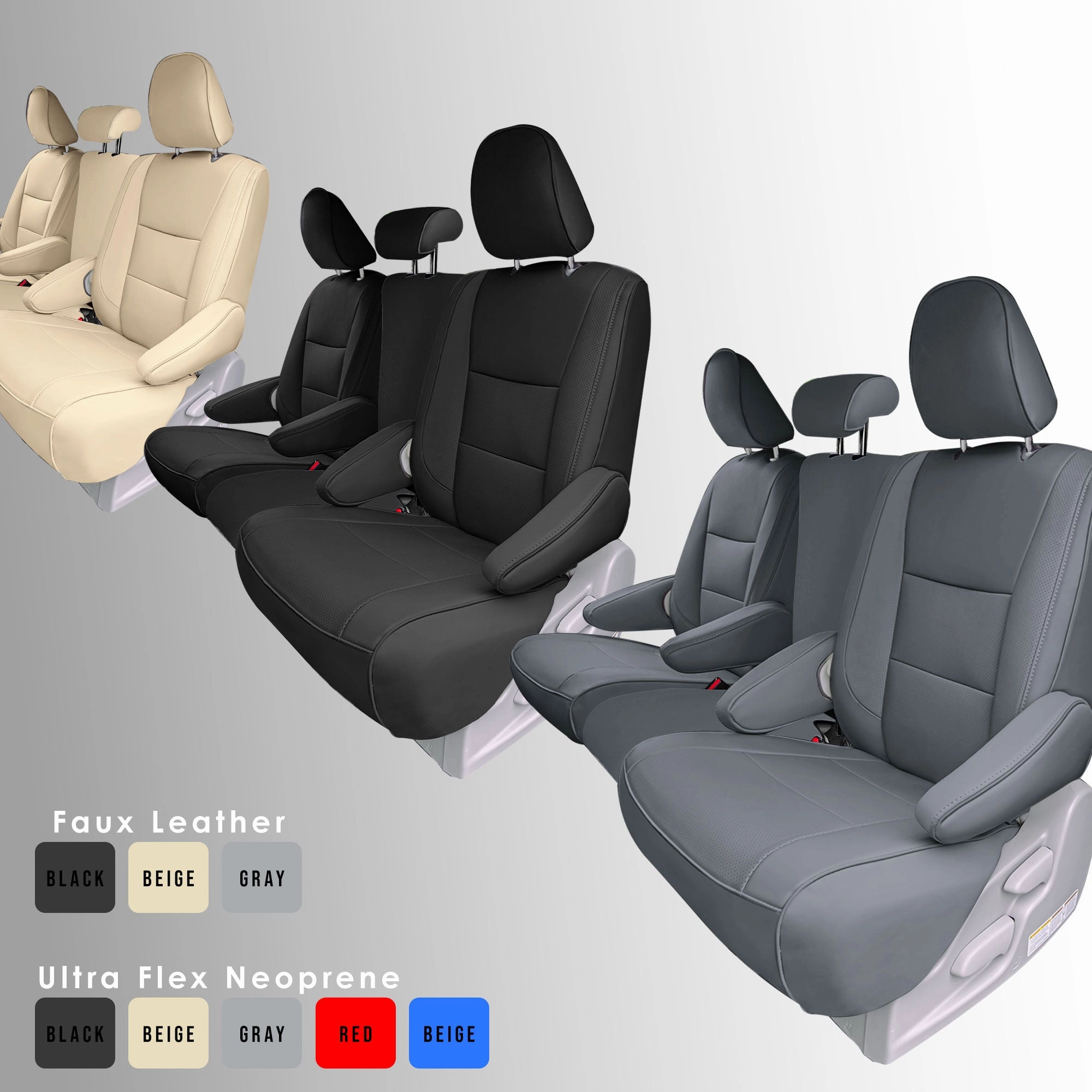 Toyota Sienna 8 Passenger 2011 - 2020 - 2nd Row Set Seat Covers - Solid Beige Faux Leather