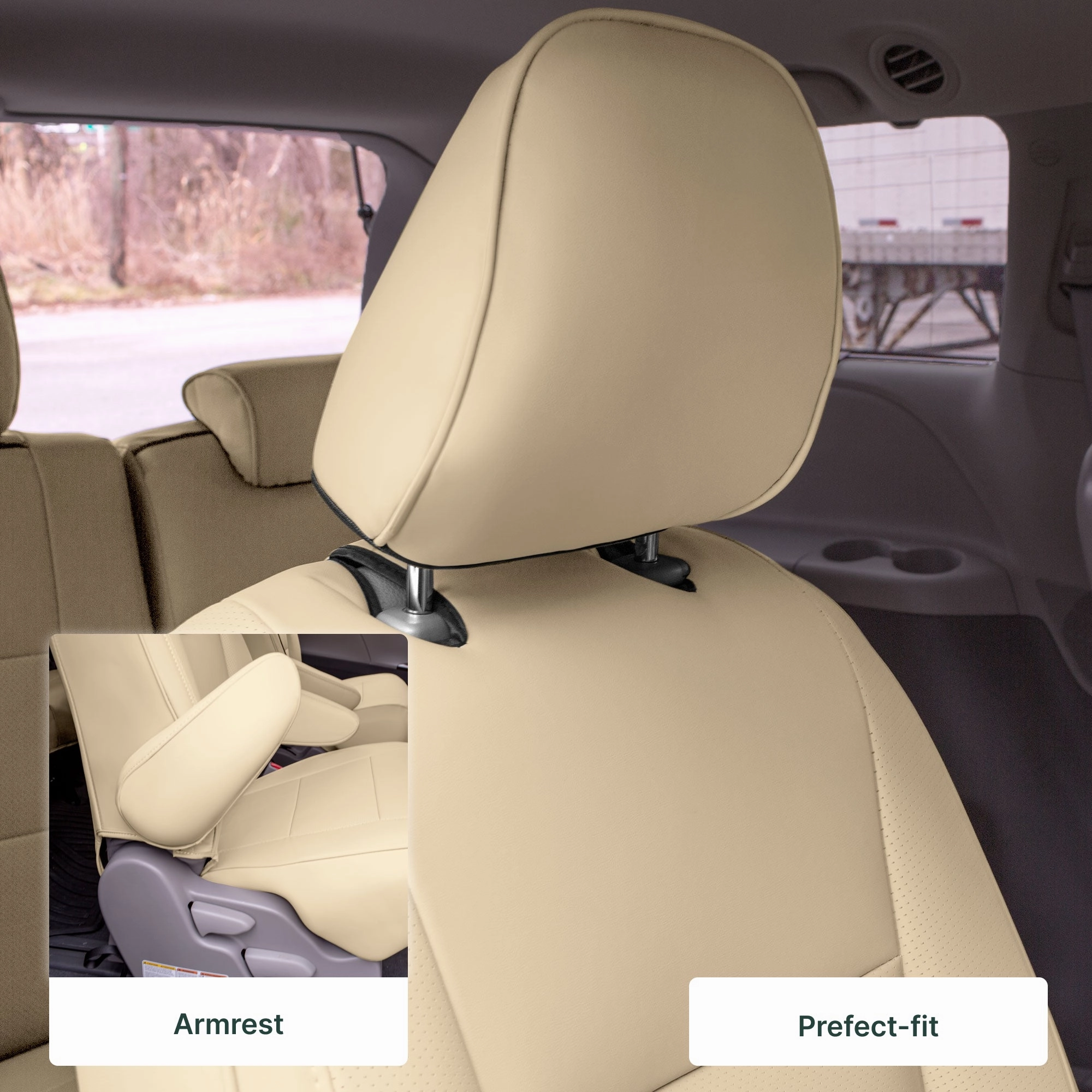 Toyota Sienna 8 Passenger 2011 - 2020 - 2nd Row Set Seat Covers - Solid Beige Faux Leather