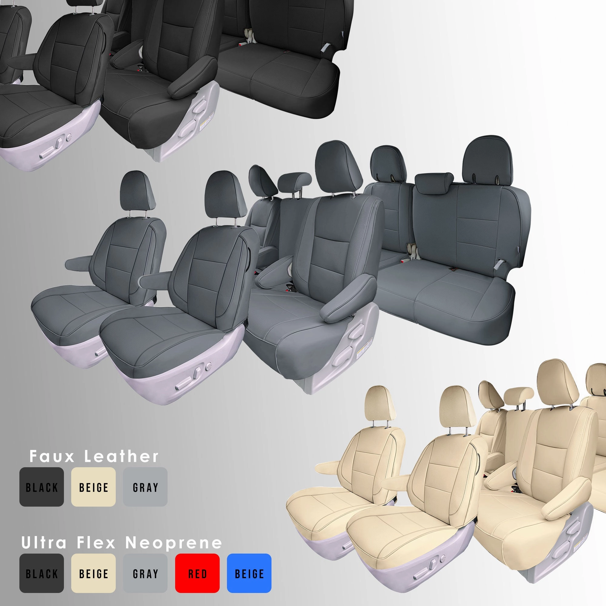 Toyota Sienna 8 Passenger 2011 - 2020 - Full Set Seat Covers - Solid Beige Faux Leather