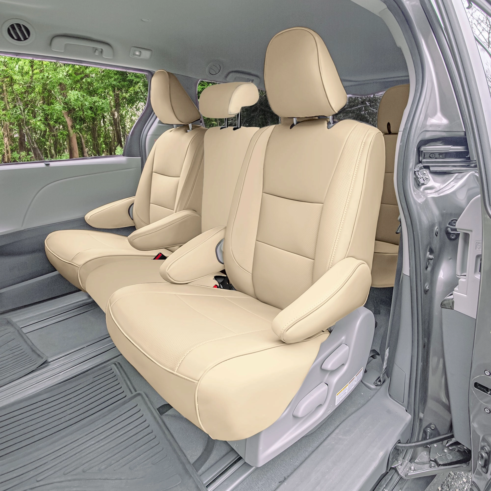 Toyota Sienna 8 Passenger 2011 - 2020 - Full Set Seat Covers - Solid Beige Faux Leather