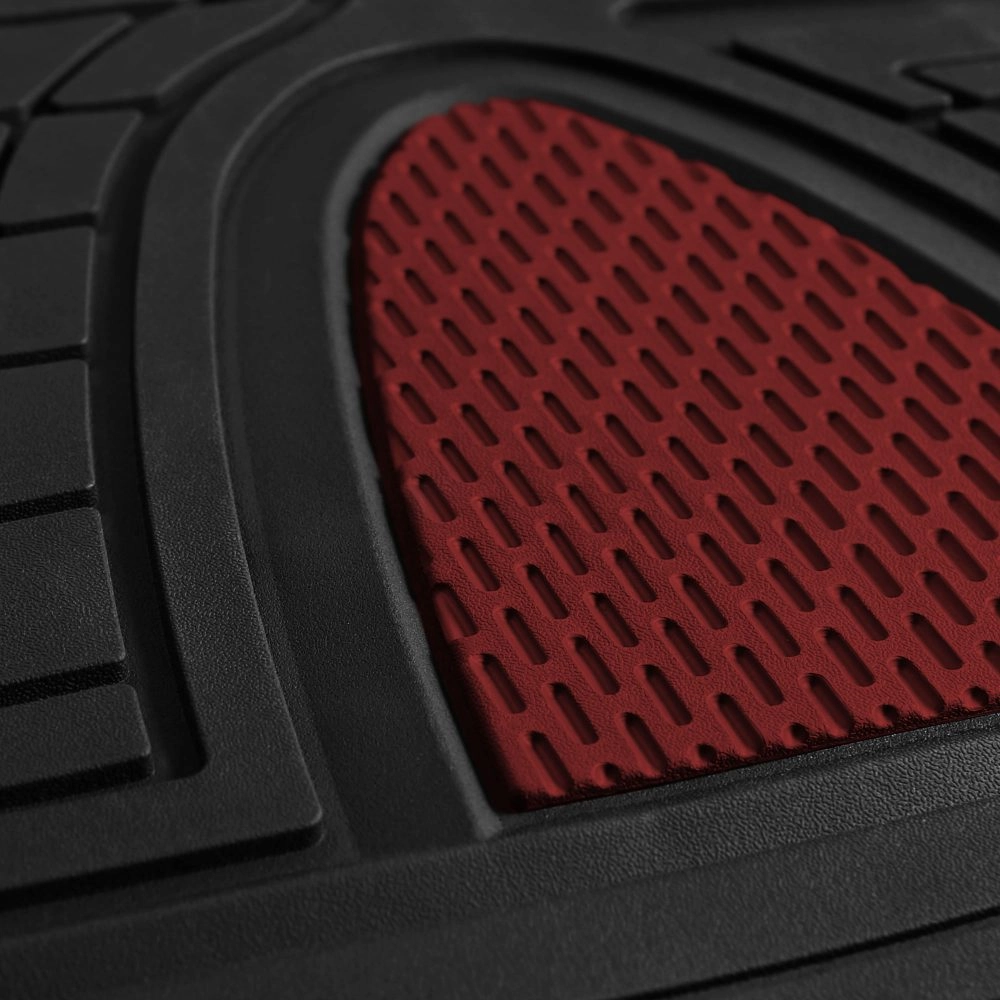 Trimmable ClimaProof Heavy Duty Tall Channel Non-Slip Rubber Floor Mats - Full Set Burgundy