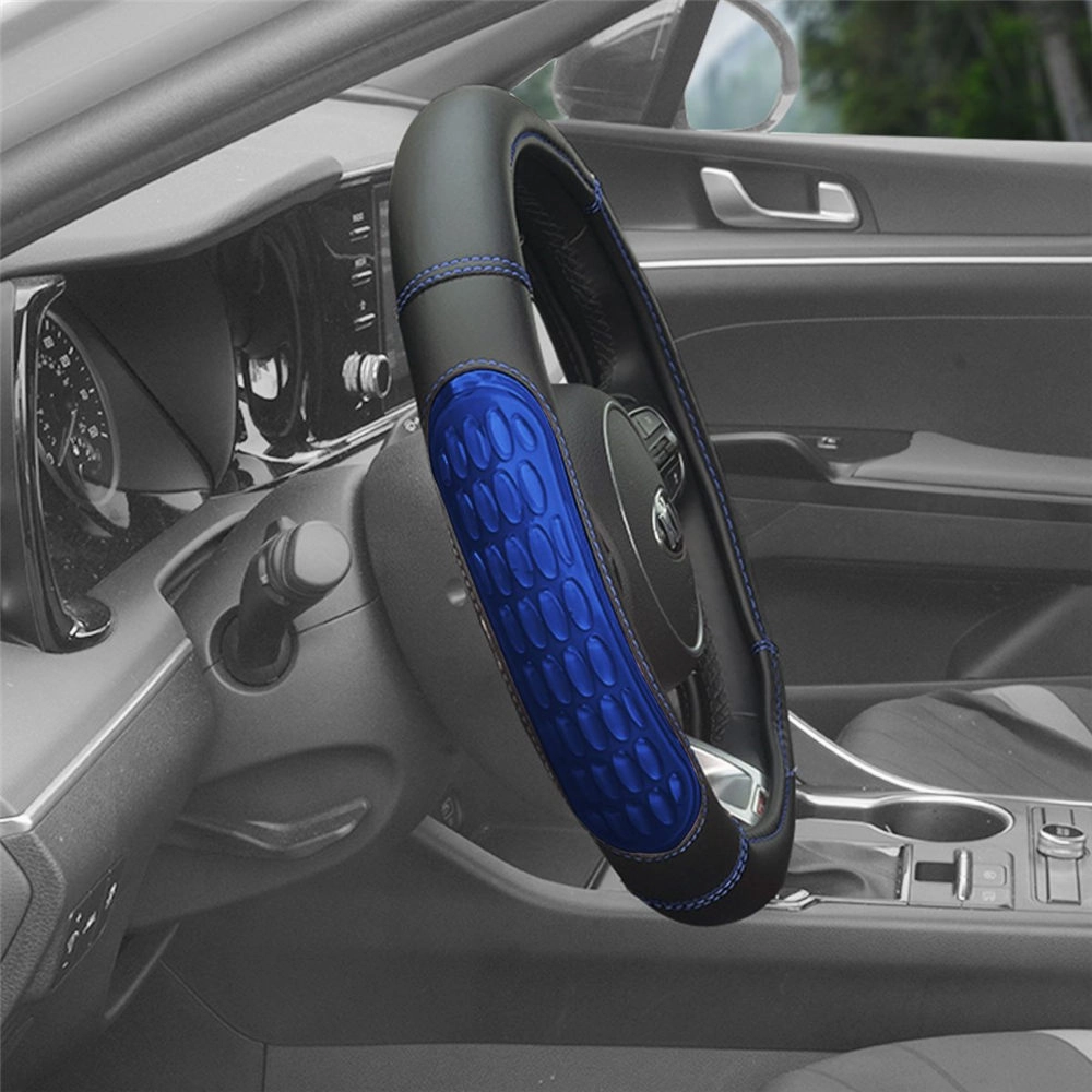 Ultra Grip Silicone & Faux Leather Steering Wheel Cover Blue