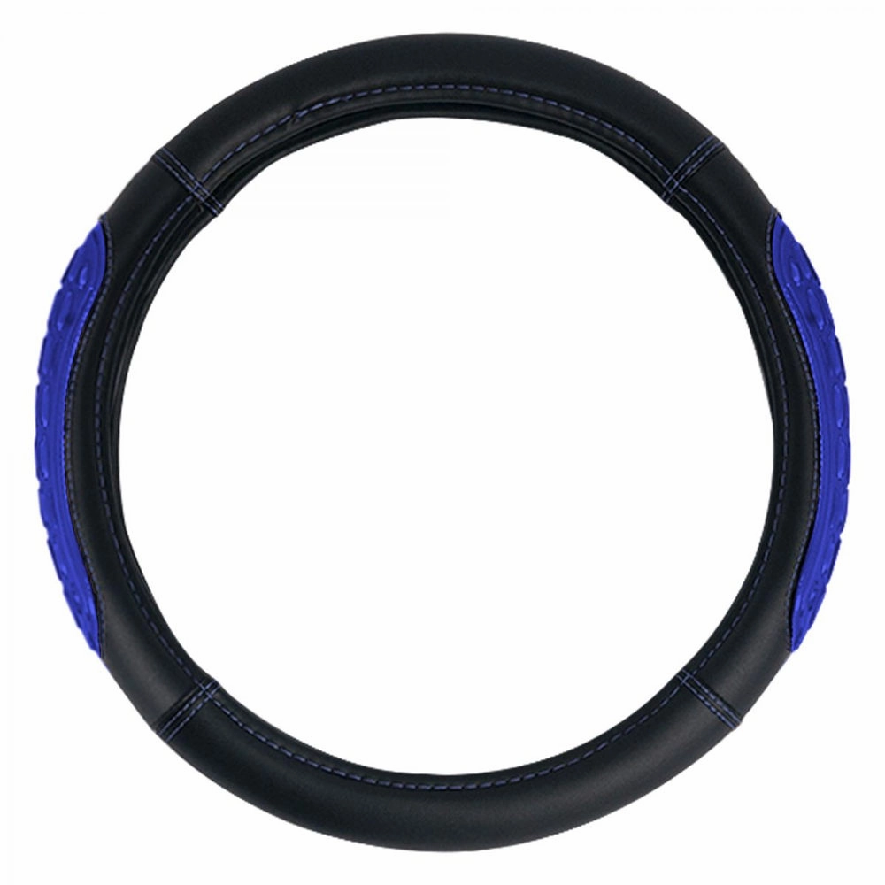 Ultra Grip Silicone & Faux Leather Steering Wheel Cover Blue