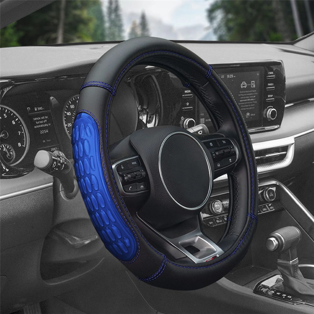 Ultra Grip Silicone & Faux Leather Steering Wheel Cover Blue