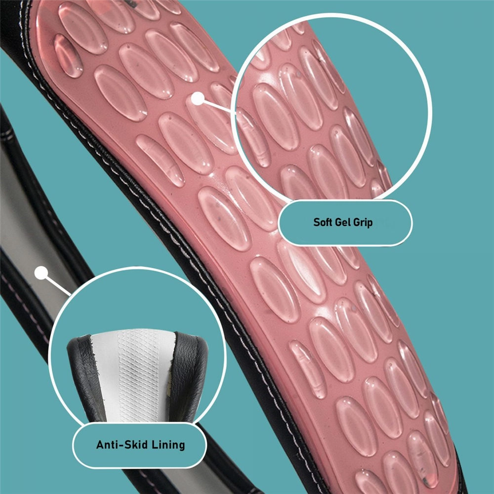 Ultra Grip Silicone & Faux Leather Steering Wheel Cover Pink