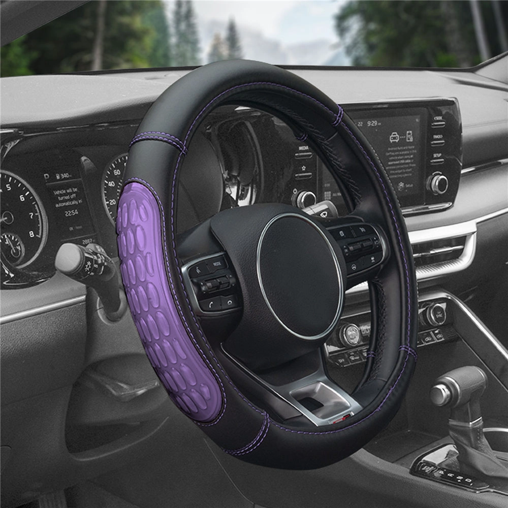 Ultra Grip Silicone & Faux Leather Steering Wheel Cover Purple