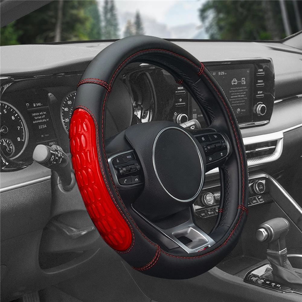 Ultra Grip Silicone & Faux Leather Steering Wheel Cover Red