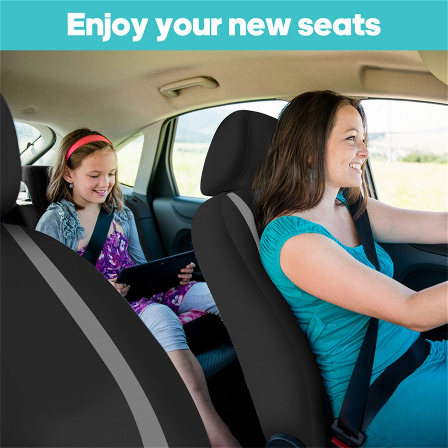 Unique Flat Cloth Seat Covers - Front Set Gray