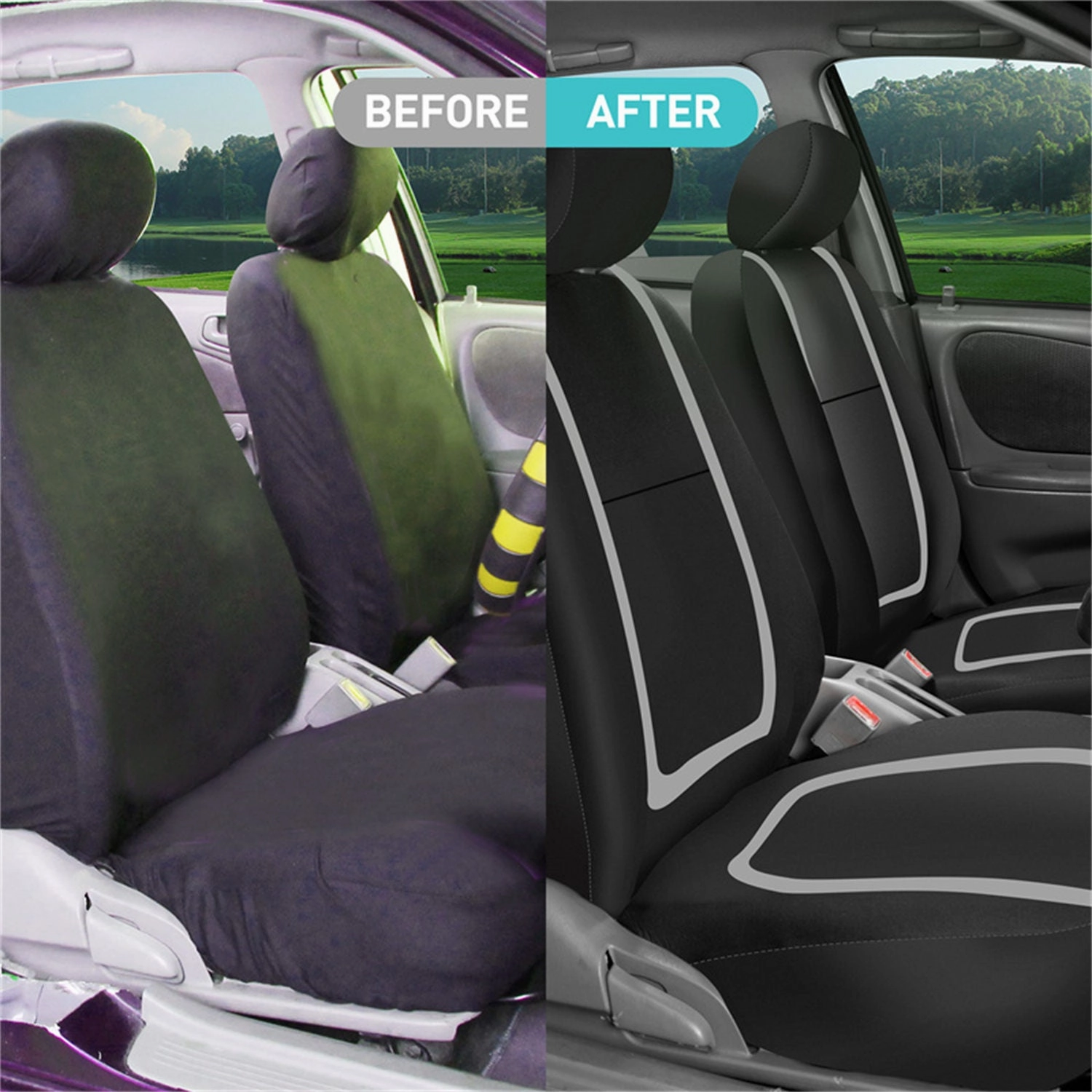 Unique Flat Cloth Seat Covers - Front Set Gray