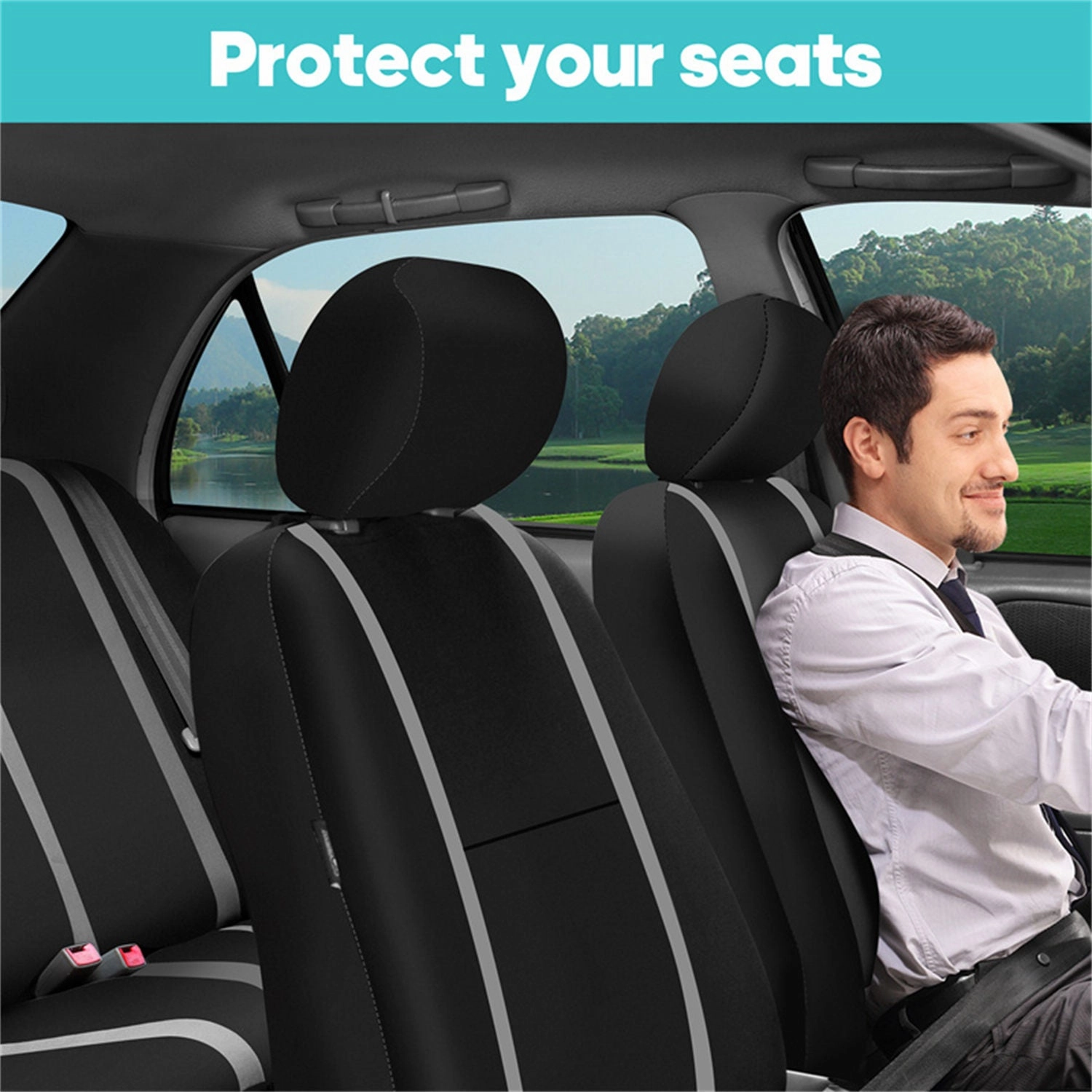 Unique Flat Cloth Seat Covers - Front Set Gray