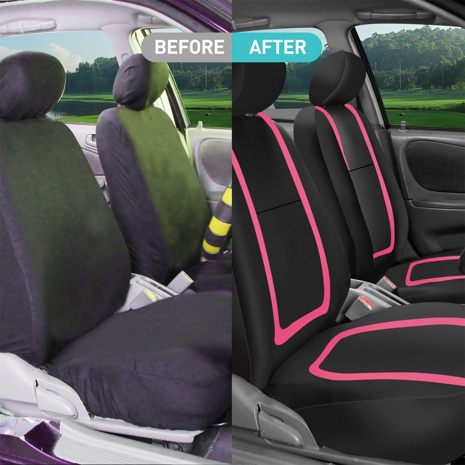 Unique Flat Cloth Seat Covers - Front Set Pink