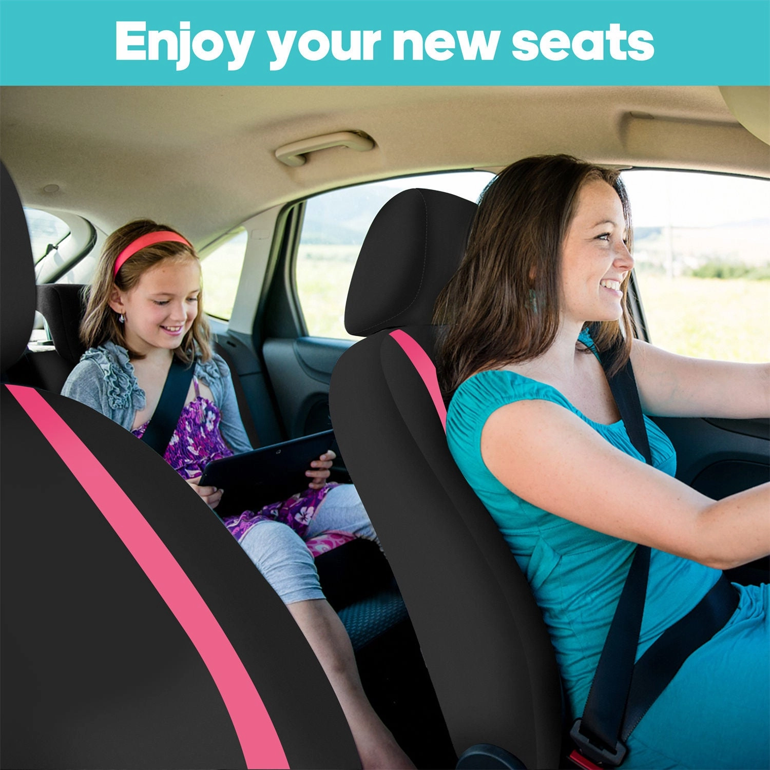 Unique Flat Cloth Seat Covers - Front Set Pink