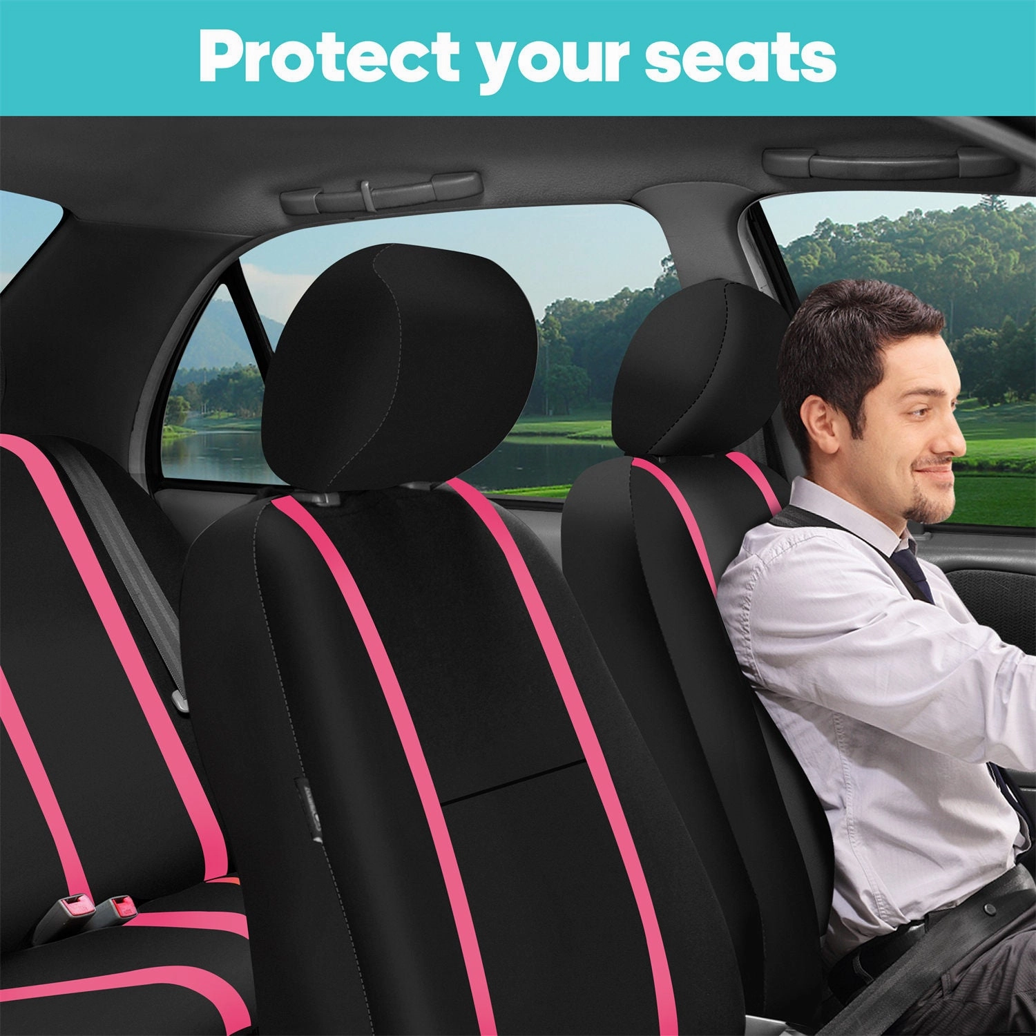 Unique Flat Cloth Seat Covers - Front Set Pink