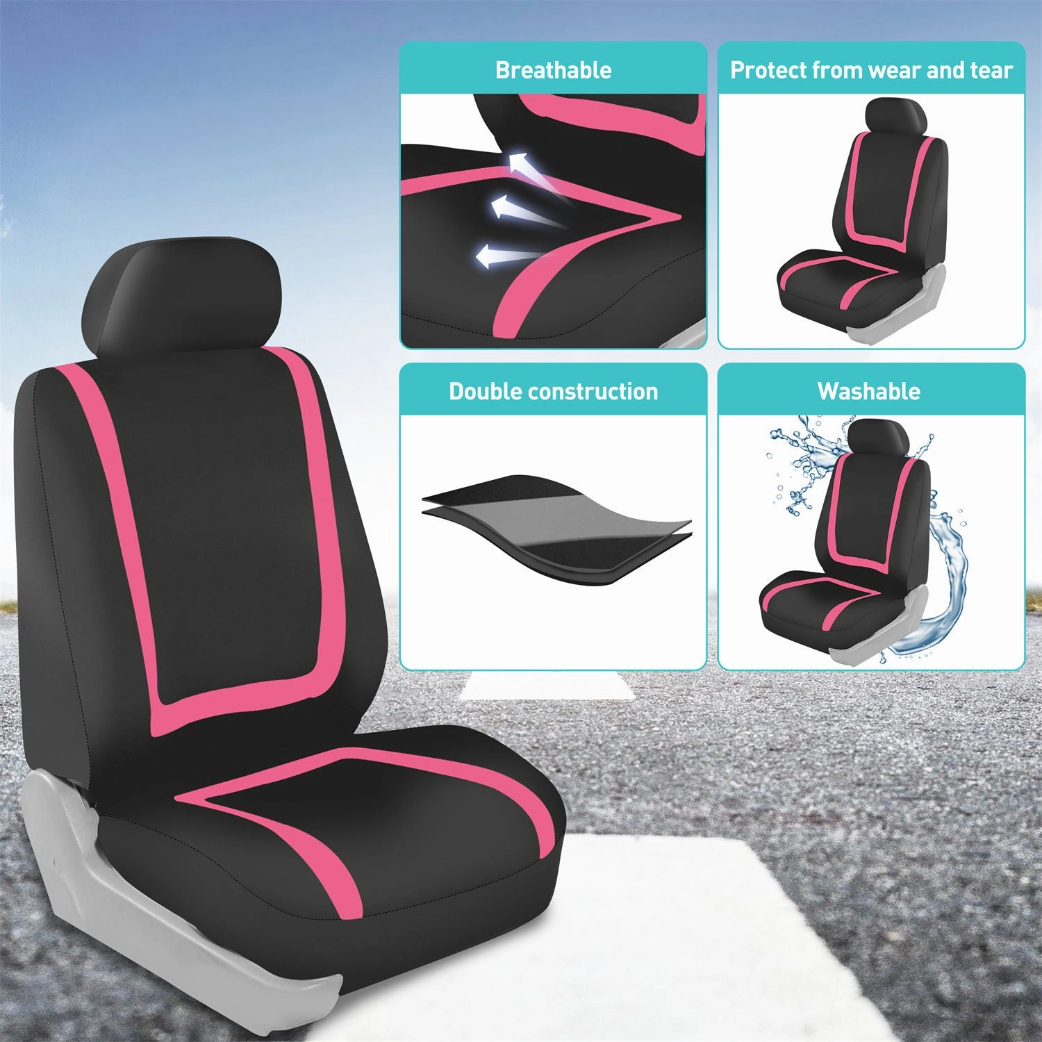 Unique Flat Cloth Seat Covers - Front Set Pink