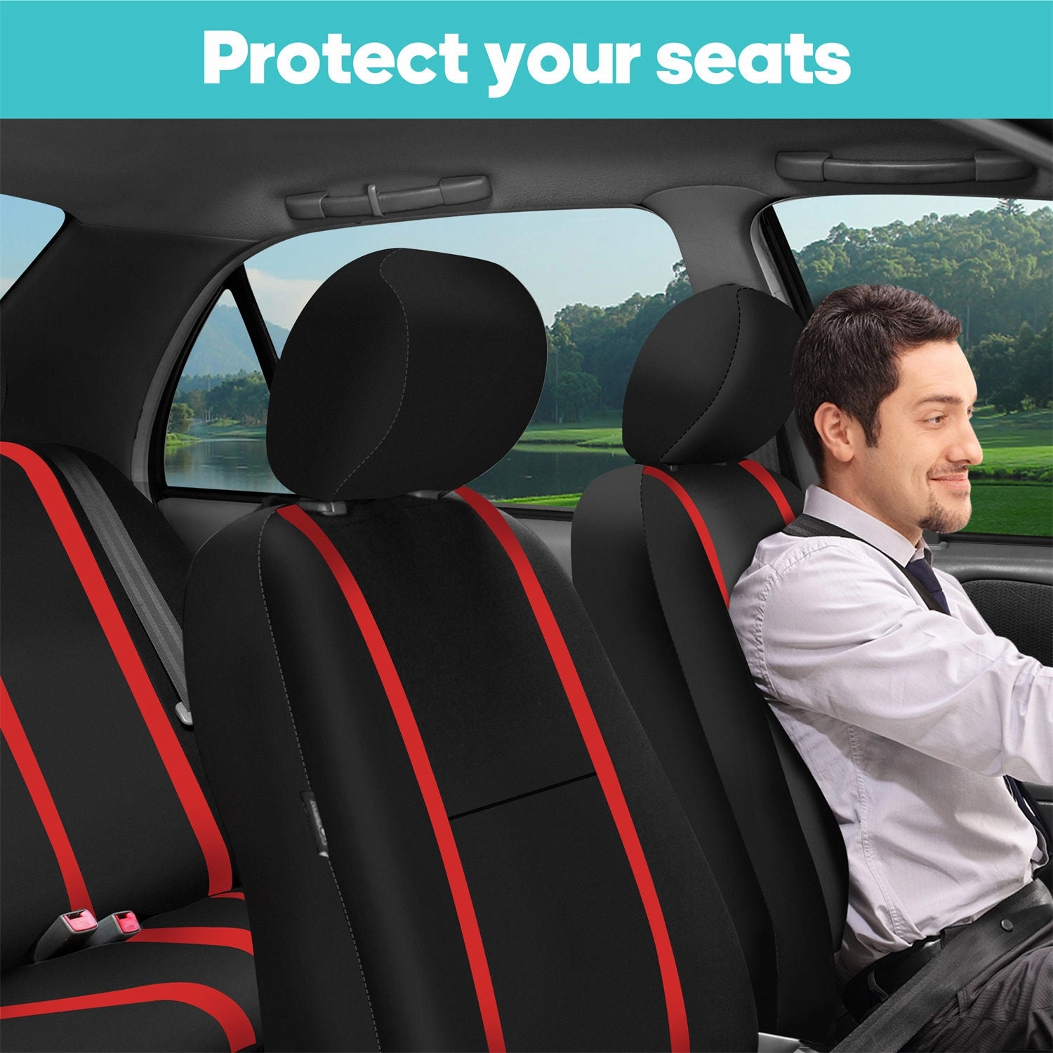 Unique Flat Cloth Seat Covers - Front Set Red