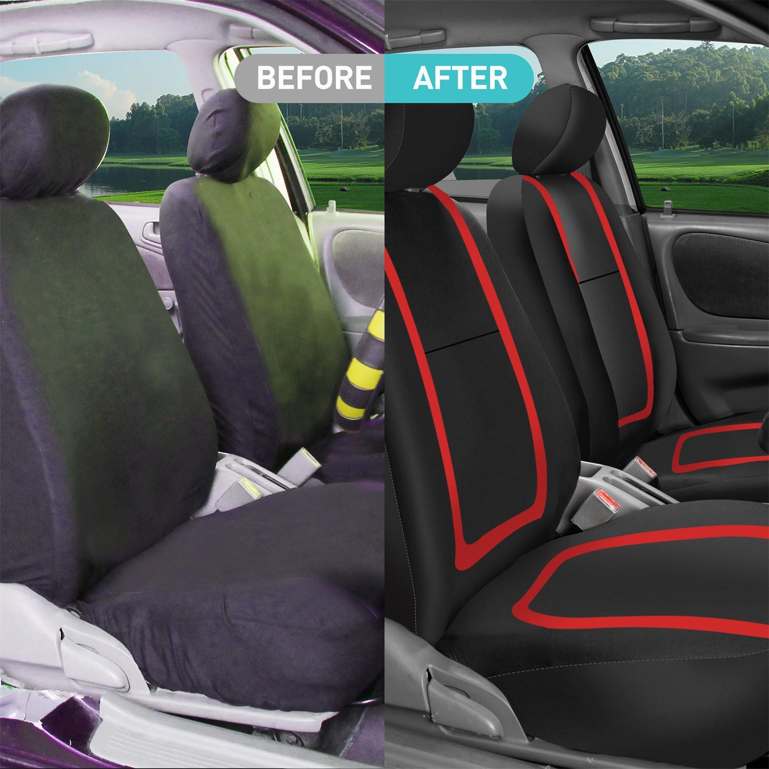 Unique Flat Cloth Seat Covers - Front Set Red