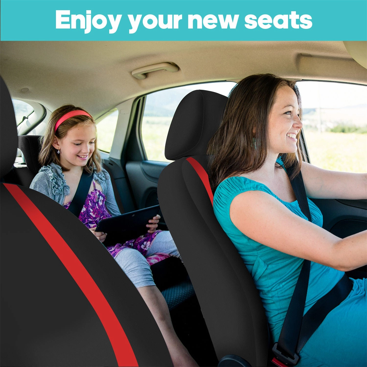 Unique Flat Cloth Seat Covers - Front Set Red