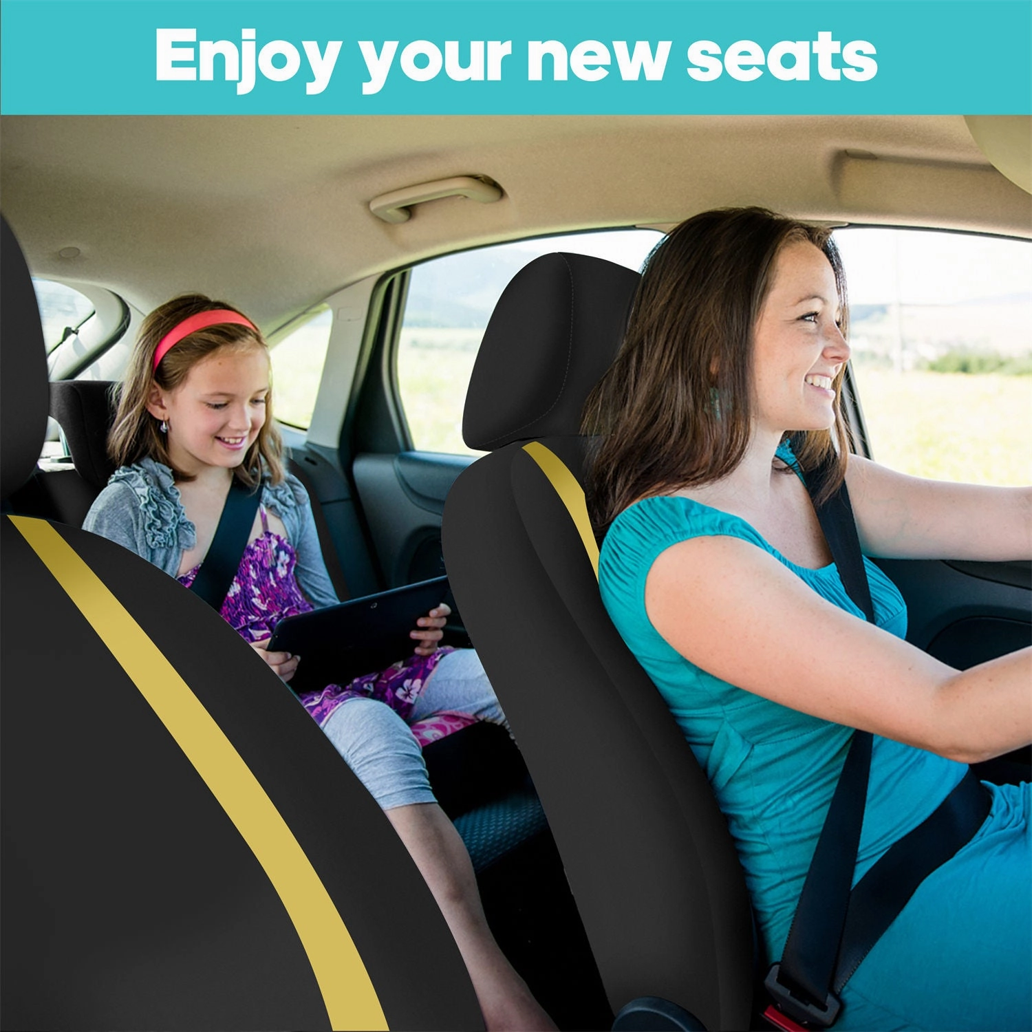 Unique Flat Cloth Seat Covers - Front Set Yellow