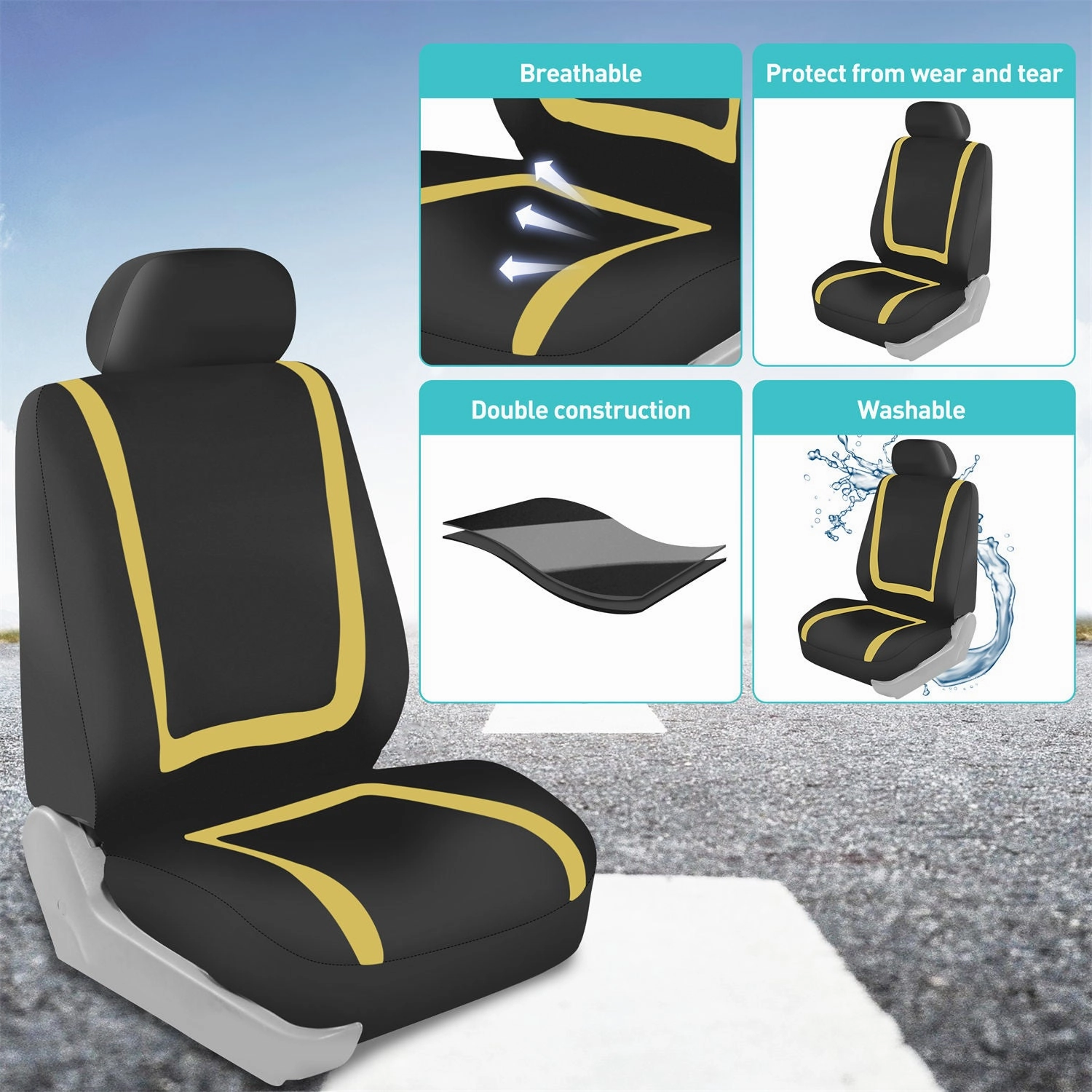 Unique Flat Cloth Seat Covers - Front Set Yellow