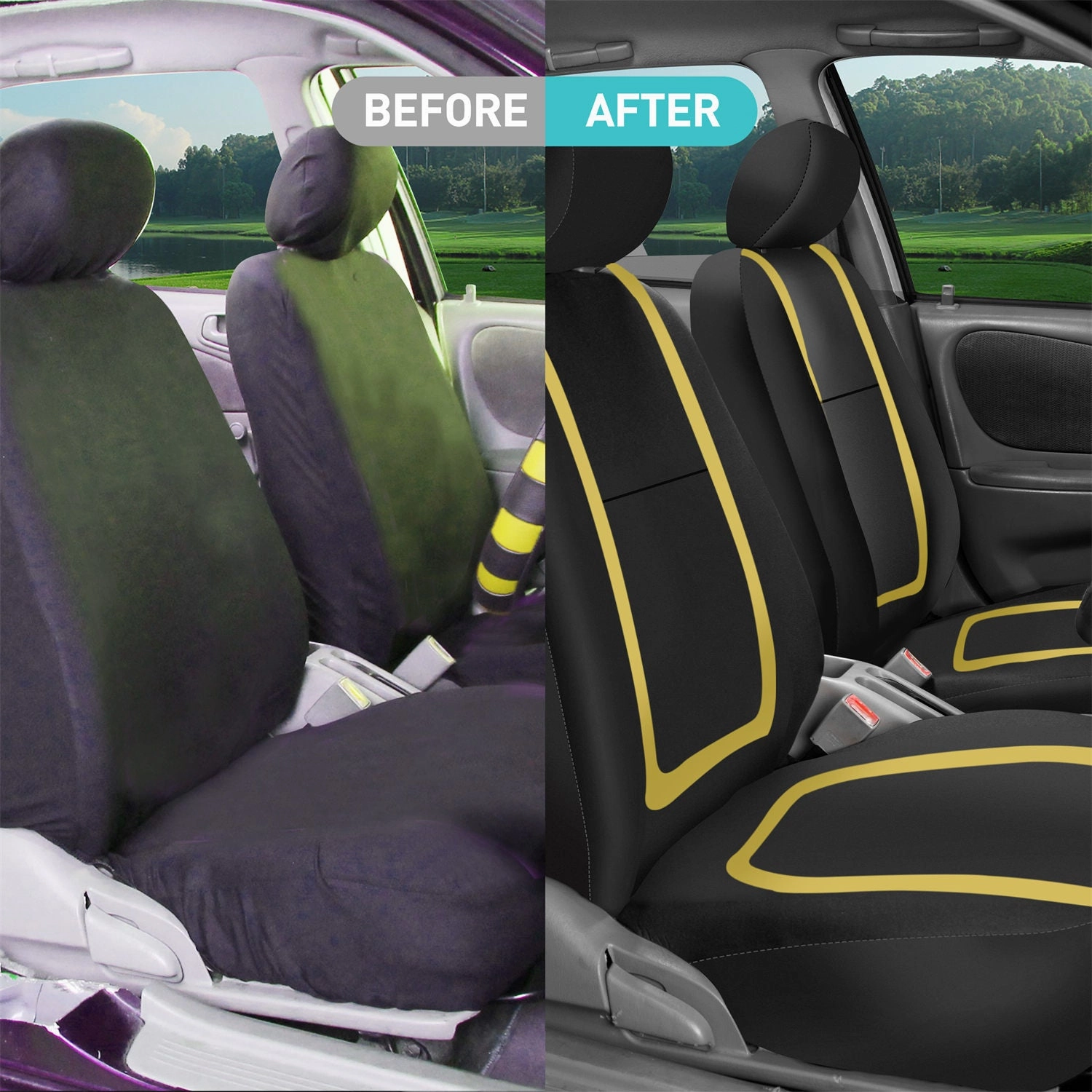Unique Flat Cloth Seat Covers - Front Set Yellow