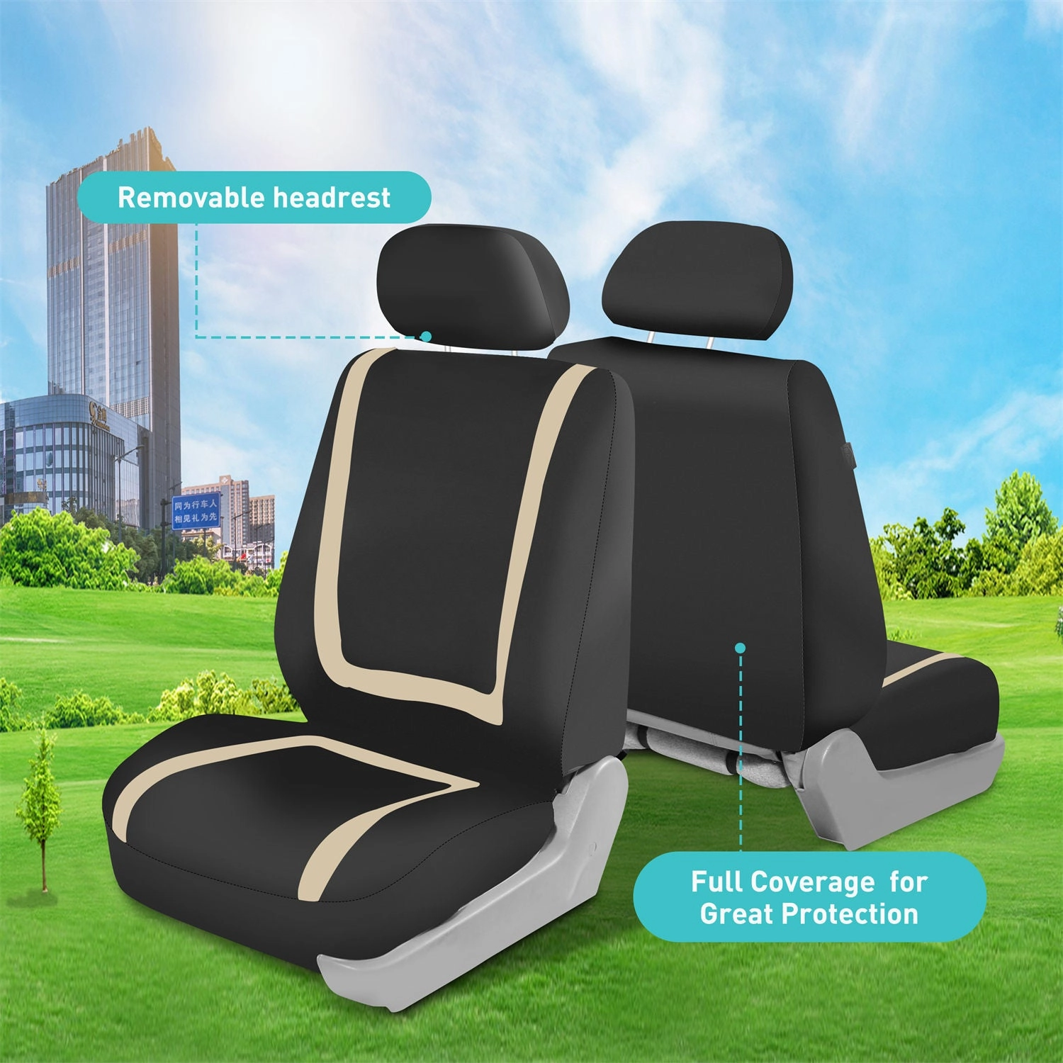 Unique Flat Cloth Seat Covers - Full Set Beige