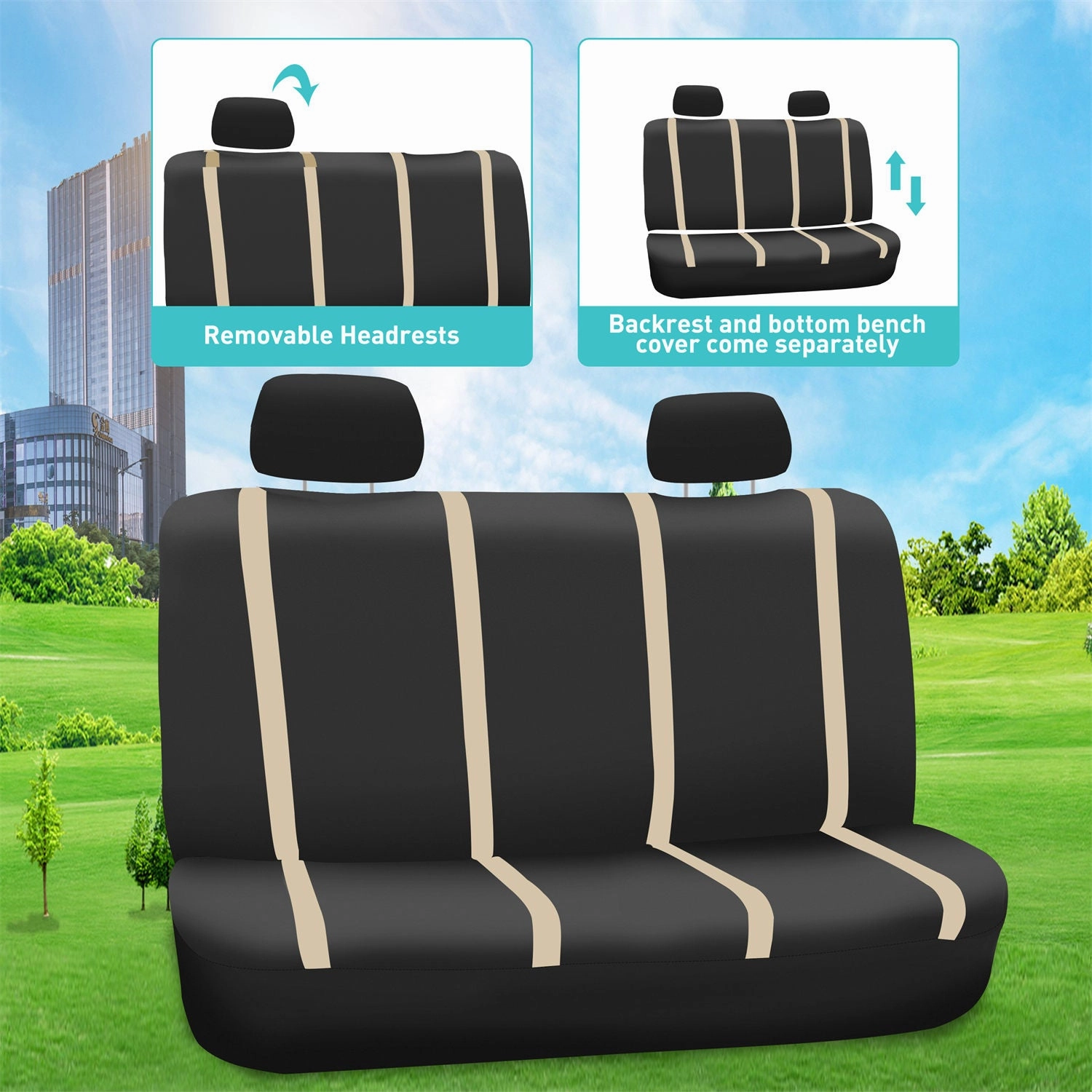 Unique Flat Cloth Seat Covers - Full Set Beige