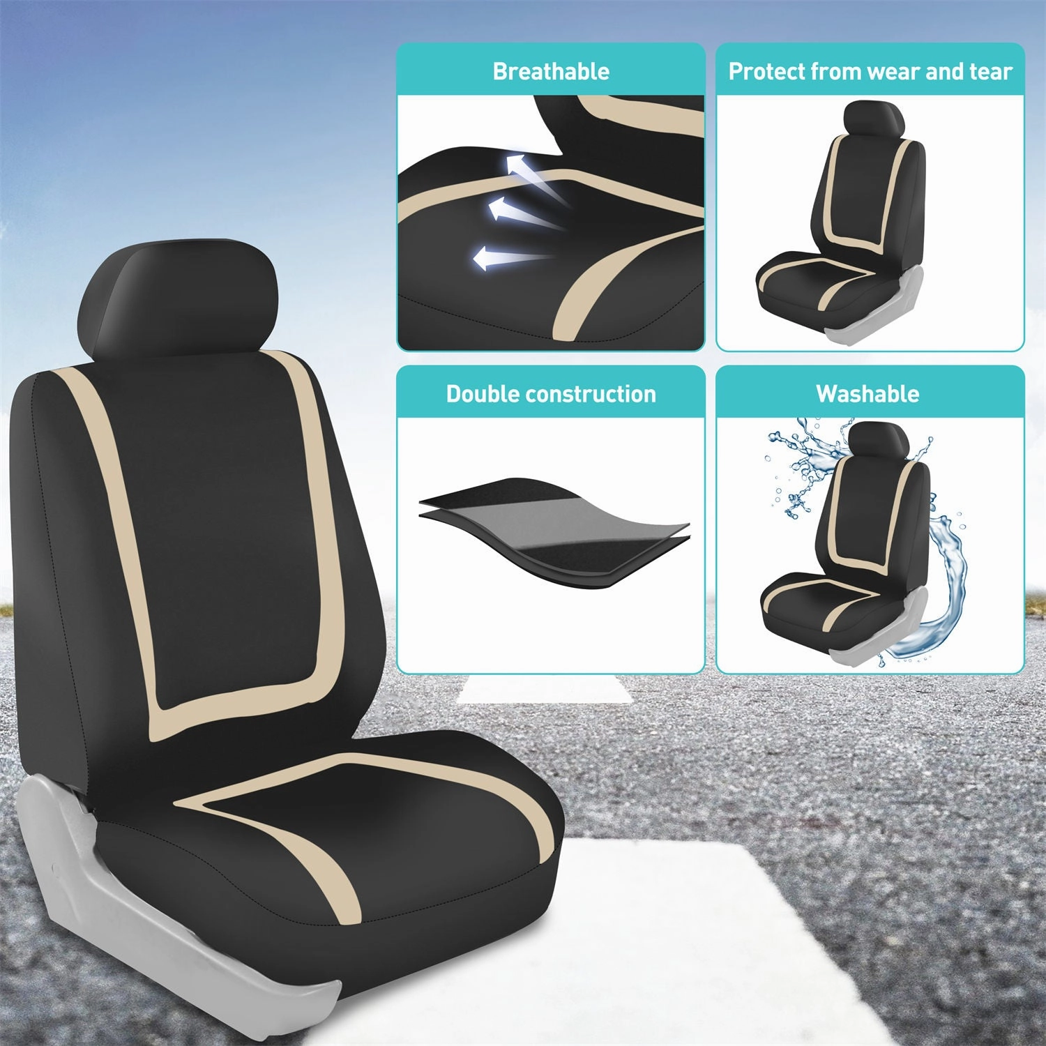 Unique Flat Cloth Seat Covers - Full Set Beige