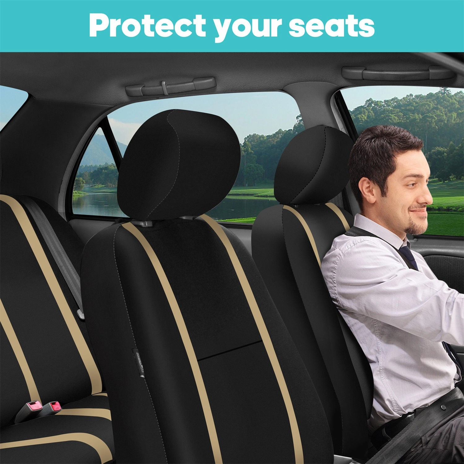 Unique Flat Cloth Seat Covers - Full Set Beige
