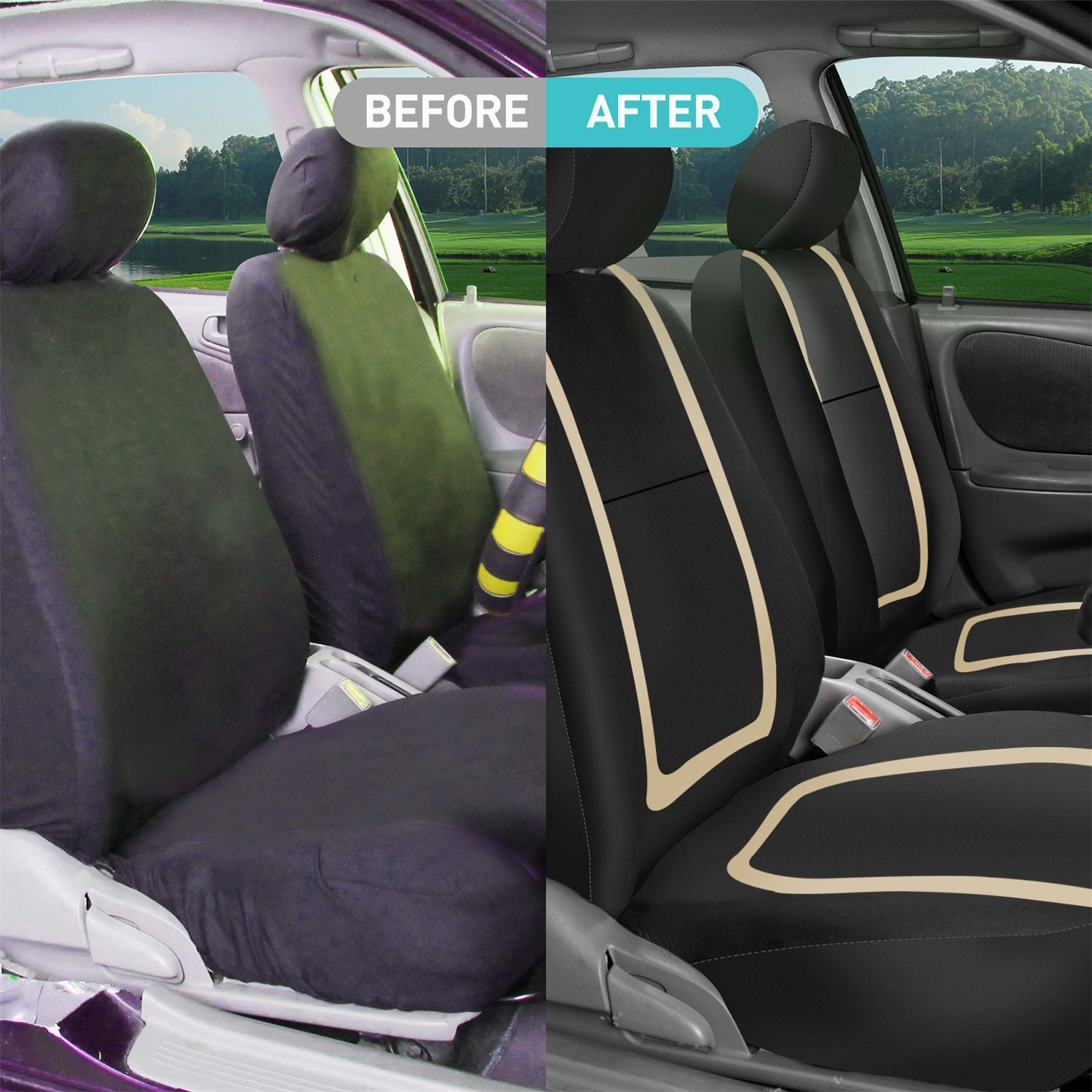 Unique Flat Cloth Seat Covers - Full Set Beige