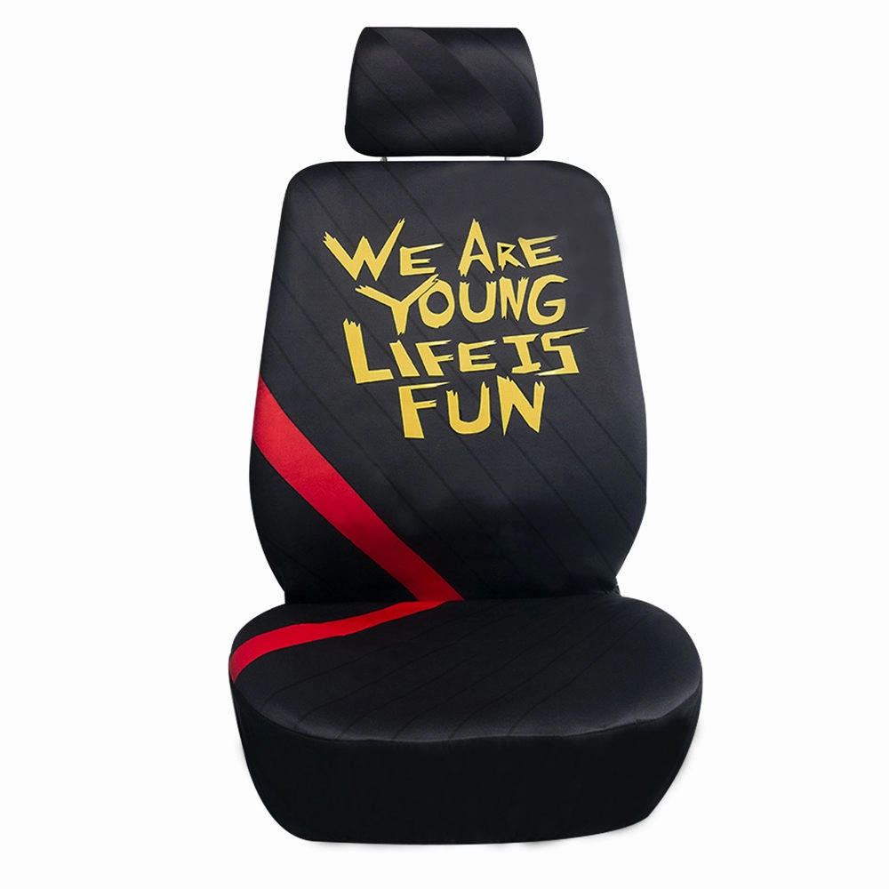 We Are Young Life Is Fun Seat Covers in Red Stripe - Full Set Black Red Trim
